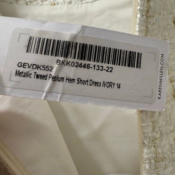 Karen Millen Metallic Tweed Peplum Hem Short Dress Ivory Size 10 - Picture 10 of 10